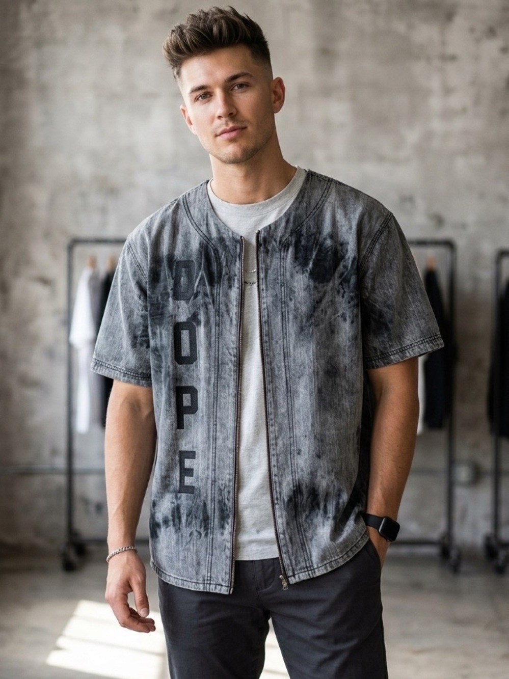 DOPE NWOT Tie Dye Logo Jersey Shirt in Black and Gray